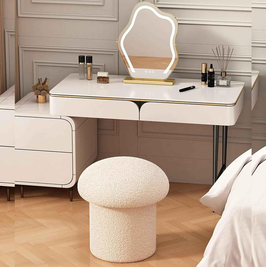 Tabouret de coiffeuse compact en forme de champignon – Design robuste et confortable pour chambre à coucher confortable, décoration élégante, sièges peu encombrants, idéal pour le maquillage et la