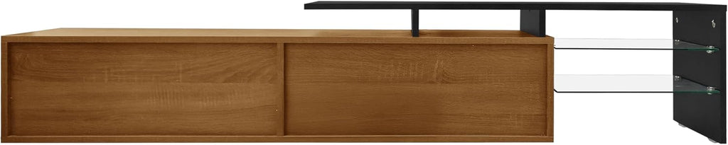 Meuble TV aspect bois naturel 170 cm avec éclairage LED 16 couleurs étagères en verre pour TV jusqu'à 75"