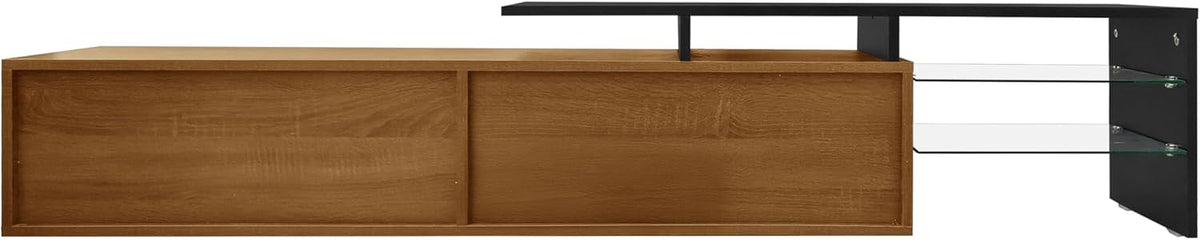 Meuble TV aspect bois naturel 170 cm avec éclairage LED 16 couleurs étagères en verre pour TV jusqu'à 75"