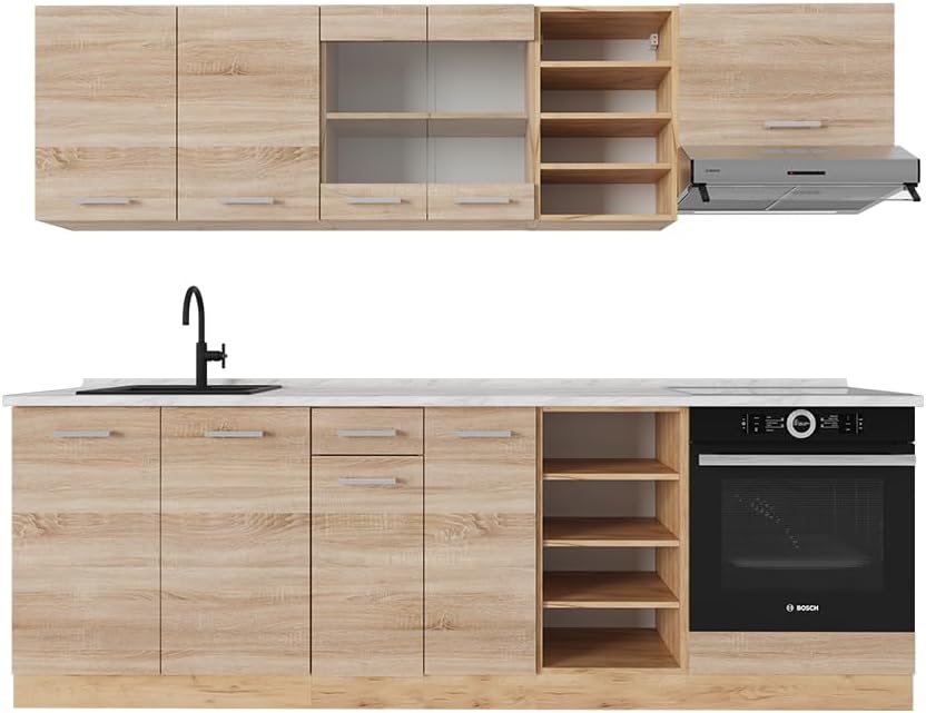 Vicco Cuisine R-Line, Sonoma/Chêne doré, 240cm, PT Marbre