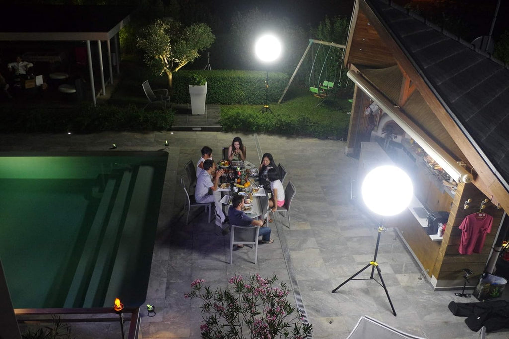 ORIZEO Ballon éclairant uniforme LED 200w Lumineux Mobile gonflable pour Terrasse et Jardin Angle d'éclairage 360° Lampadaire extérieur LED Conçu et Fabriqué en France