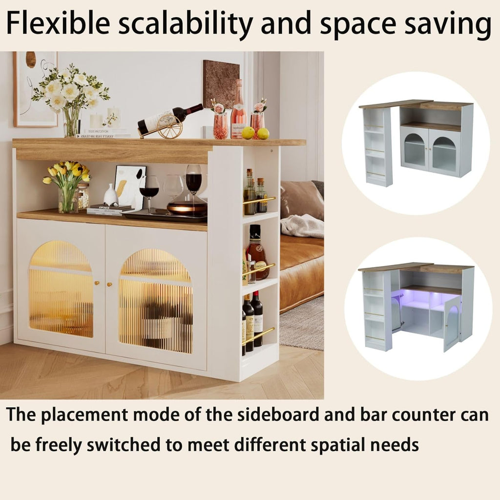 Sweiko Bar télescopique Table Moderne avec Espace de Rangement, Table d'appoint Haute, pivotante,Meuble de Rangement pour la Salle à Manger (White)