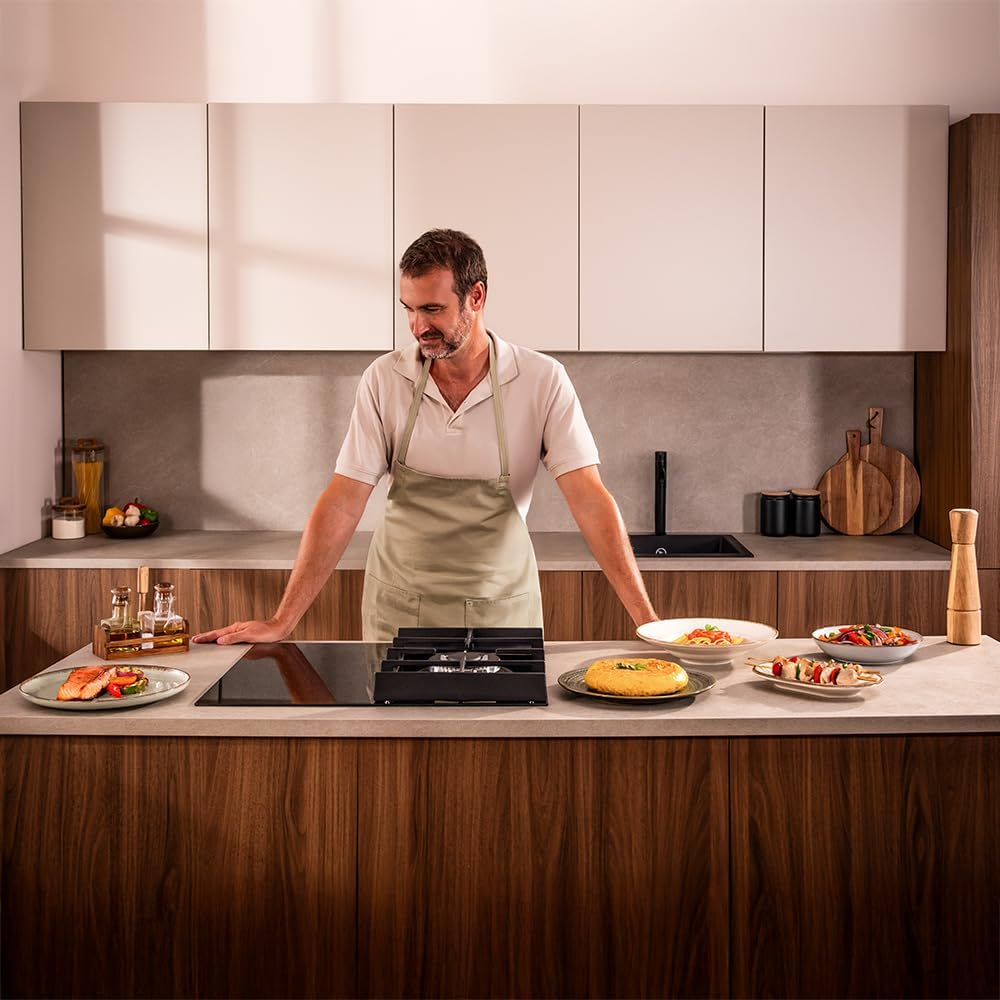 Cecotec Plaque de Cuisson à Induction et à Gaz Bolero Squad Gi 3500 Hybrid Fullflex, 3,4 Kw, 9 Vitesses, Fonctions Booster,Maintien au Chaud et Stop&Go, Zone Fullflex, Système de Sécurité des Valves