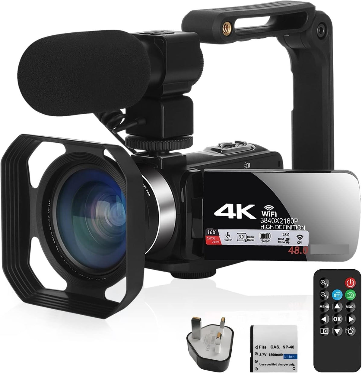 LBNVBC Caméra vidéo numérique Professionnel 4K caméscope Fill Light Vlogging Kit for Le Streaming avec 16X Zoom Photographie(32G SD Card,with Light)