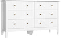 FOREHILL Commode avec 6 Tiroirs Commode Chambre Adulte Grande Commode Blanche Meuble de Rangement pour Salon Moderne en Bois 133x45x79.5cm