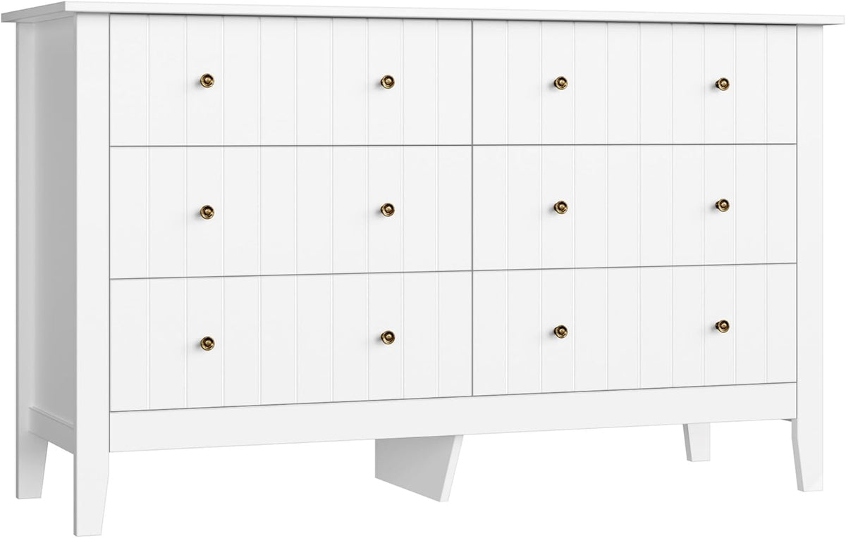 FOREHILL Commode avec 6 Tiroirs Commode Chambre Adulte Grande Commode Blanche Meuble de Rangement pour Salon Moderne en Bois 133x45x79.5cm