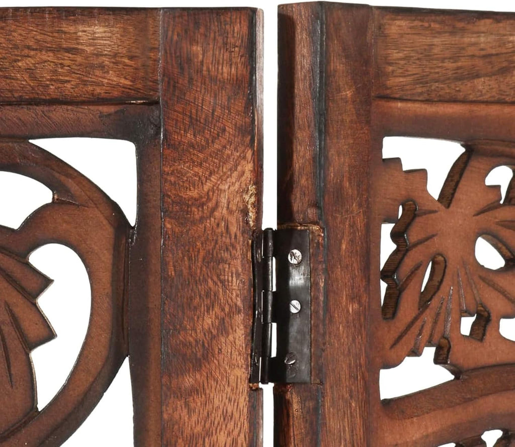 MOONAIRY Séparateur de Pièce Diviseur Ecran d'Intimité Paravent Chambre à Coucher Maison Intérieur Cloison de séparation 3 Panneaux Marron 120x165cm Bois manguier