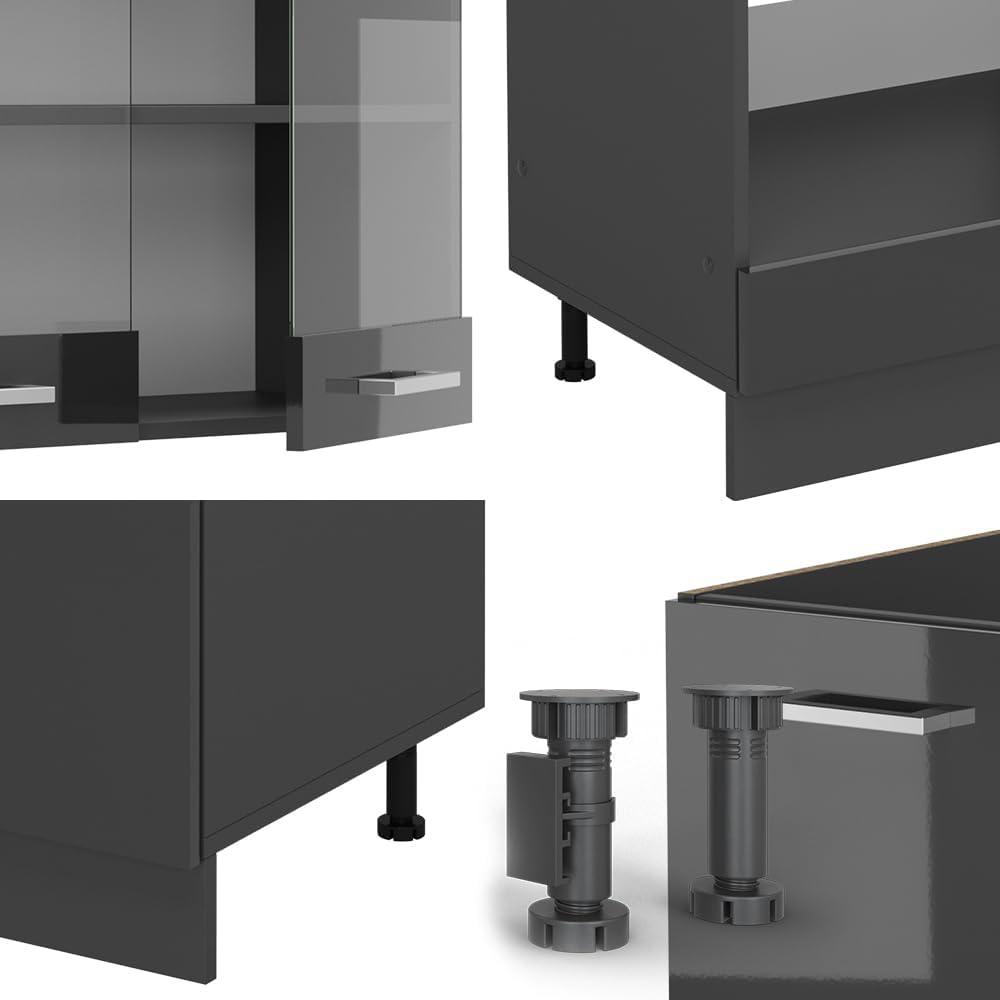 Vicco Cuisine en Angle R-Line, Anthracite Brillant/Anthracite, 227x287cm, PT Anthracite