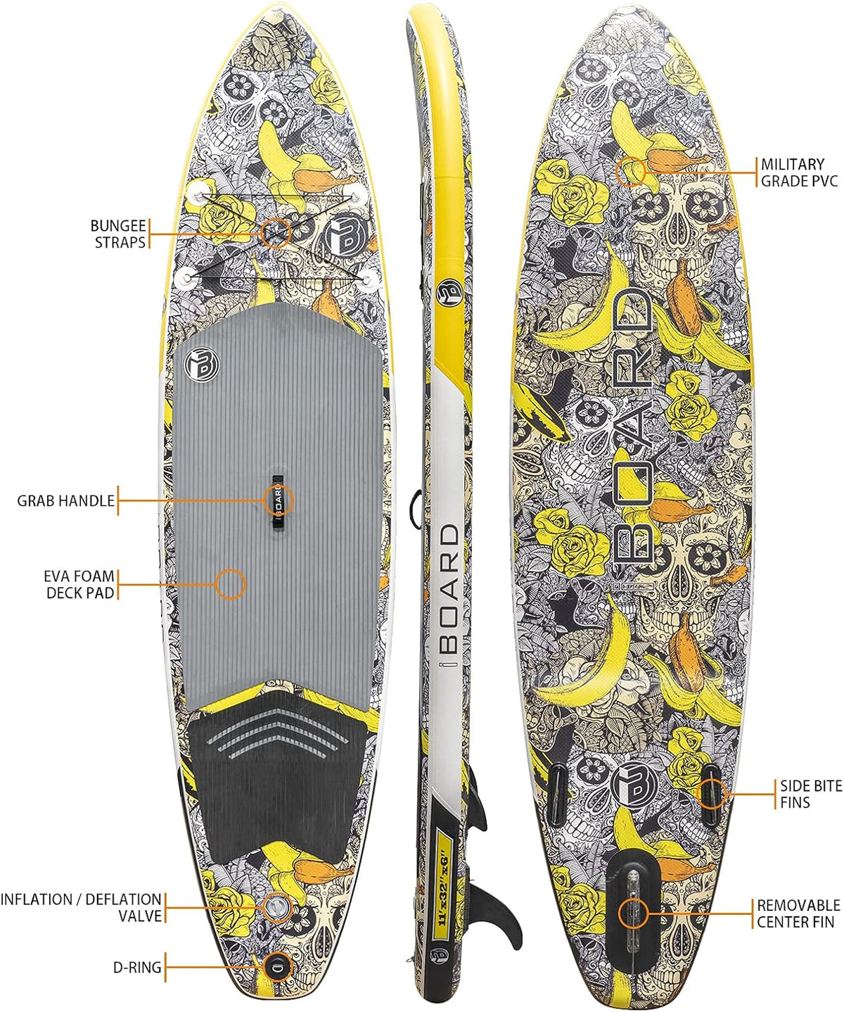 iBOARD Planche à pagaie gonflable Planche de paddle 28,9 x 81,3 x 15,2 cm d'épaisseur Tous les accessoires à l'intérieur