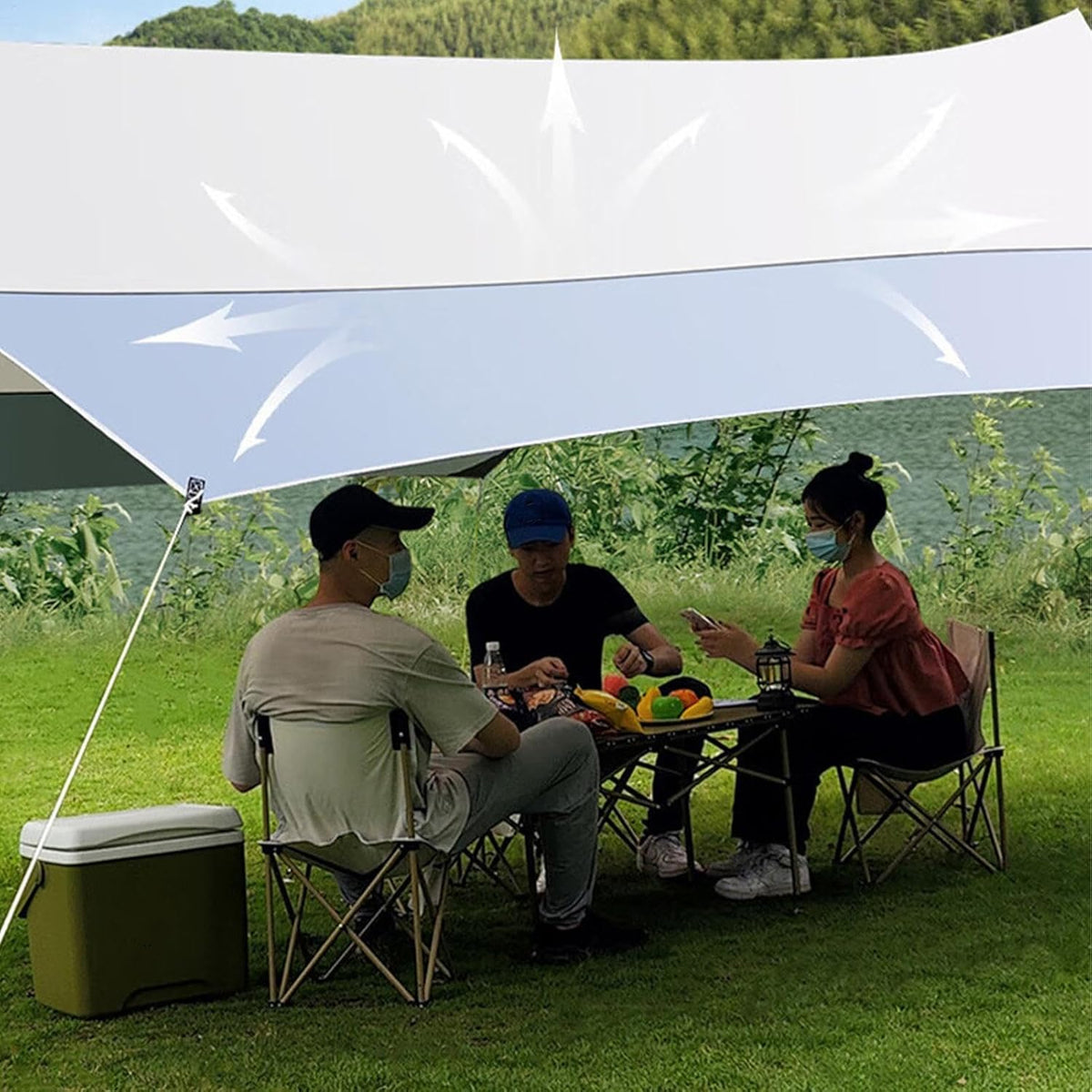 Abri de camping – Auvent pour aire de jeux – Grande couverture, pare-soleil robuste, protection UV pour randonnée pédestre – 5,2 x 4,7 m