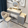 Coiffeuse avec Miroir LED, Bureau de Maquillage avec Tiroirs Armoire Rangement, Table de Maquillage avec Chaise en Velours Commode de Chambre Moderne