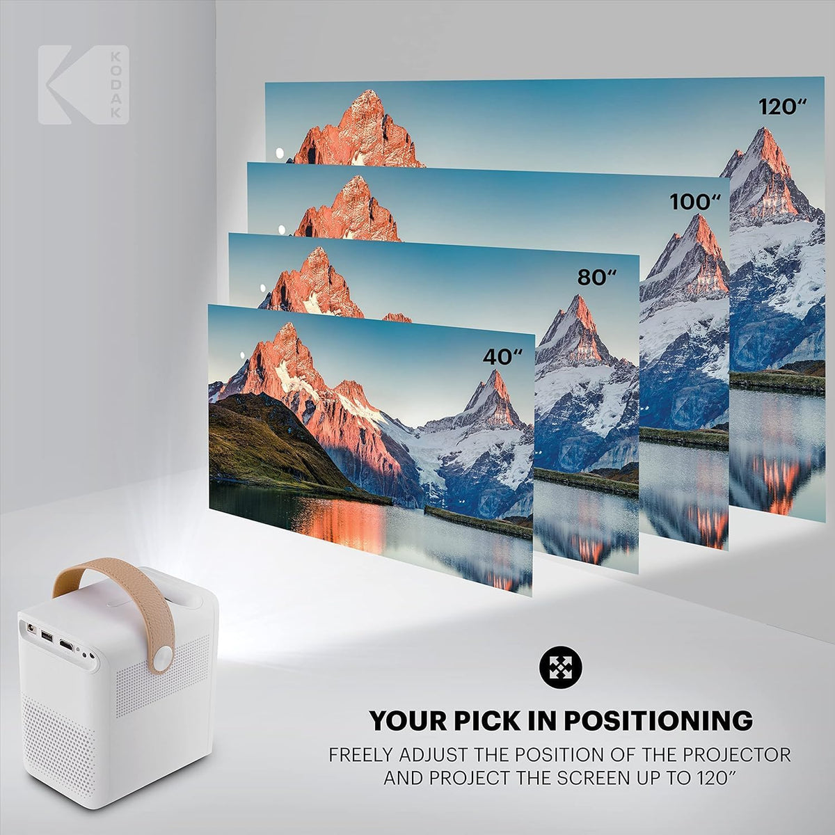 KODAK Projecteur Intelligent FLIK HD9 | Mini Film Portable intérieur et extérieur Blanc avec Applications de Streaming Android TV, Wi-FI et Bluetooth, Haut-parleurs intégrés
