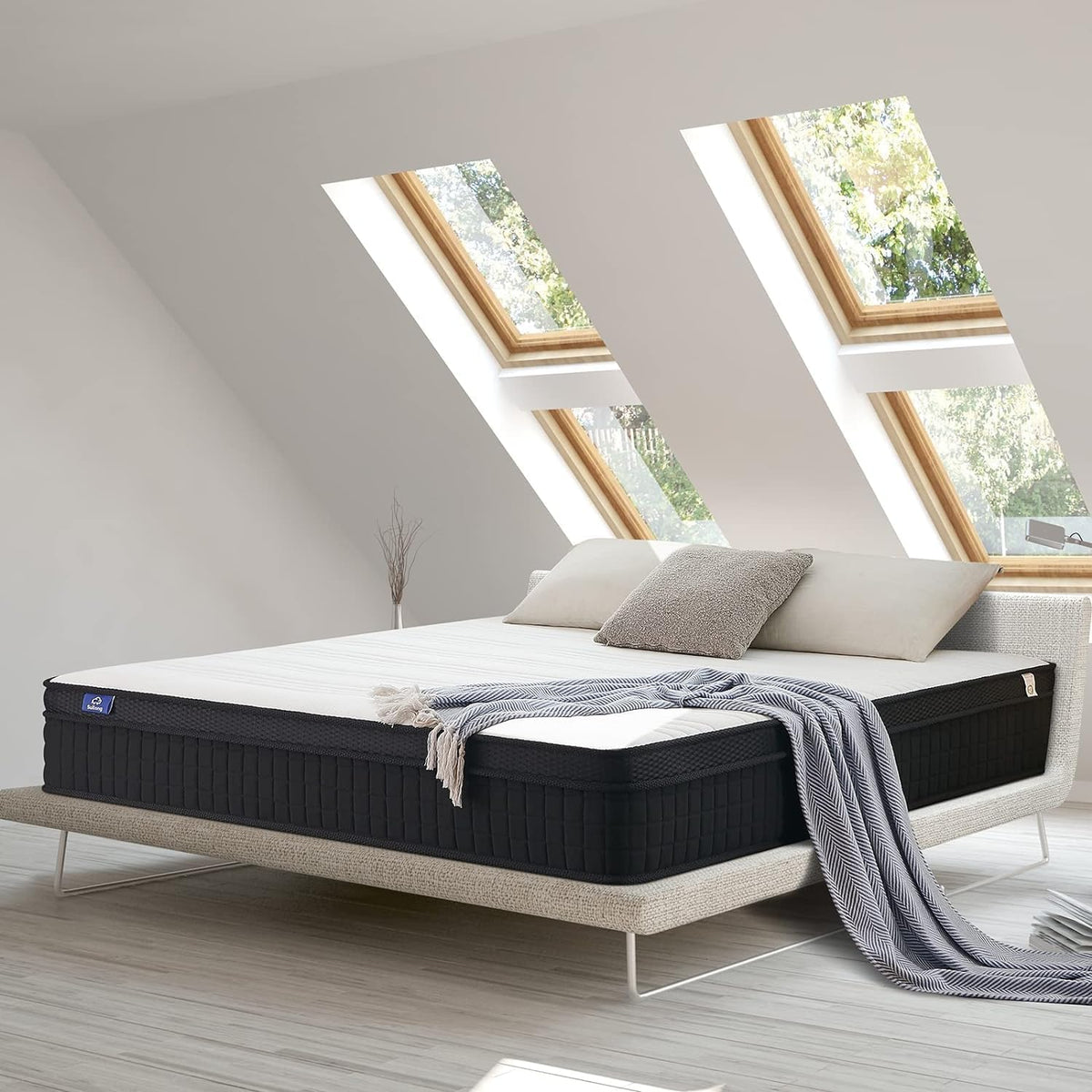 SuiLong Matelas Hybrid 160x200, 25cm Épaisseur, Ressorts Ensachés Mousse à Mémoire de Forme, Confort Mi-Ferme, Multicouches Extra Confort 7 Zones, Oeko-tex