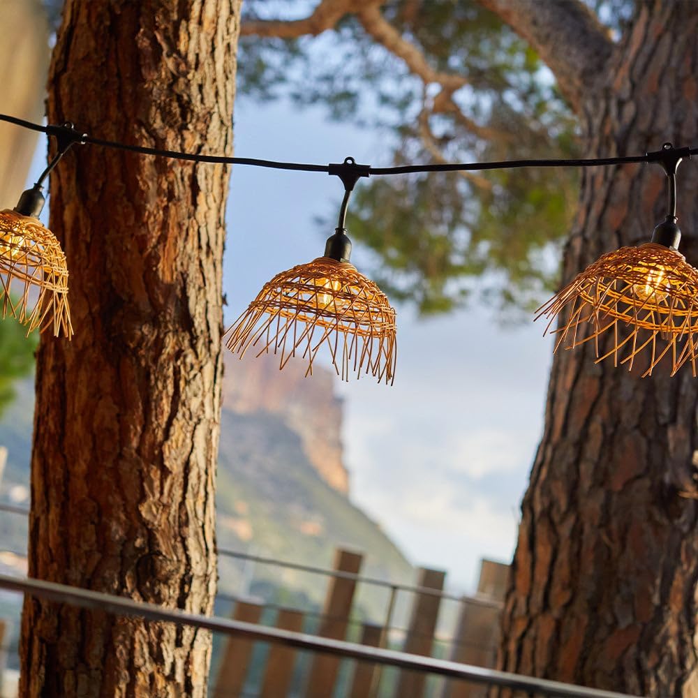 Guirlande lumineuse extérieure raccordable 18m avec 40 ampoules LED filament E27 blanc chaud HAWAII LIGHT Abat-jour polyrotin bohème