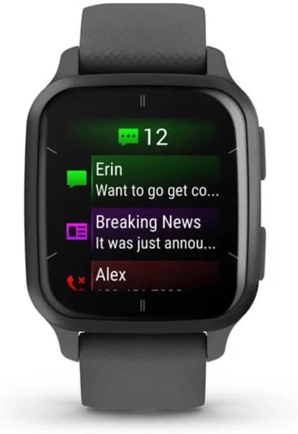 Venu Sq 2 - Montre connectée GPS Multisports avec écran AMOLED et Suivi santé - Gray avec Bracelet Gris foncé - Boîtier 40 mm Noir