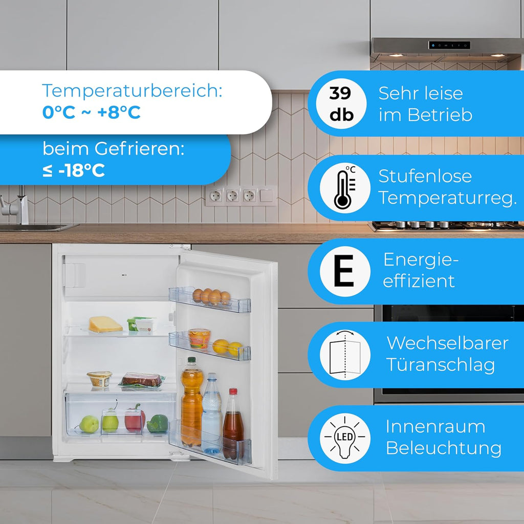Bomann, Réfrigérateur et Congélateur Encastrable 118L Blanc KSE7810 - Réfrigérateur 104L, Congélateur 14L, Éclairage LED, Dégivrage Automatique, Contrôle Température, Idéal pour Petits Espaces