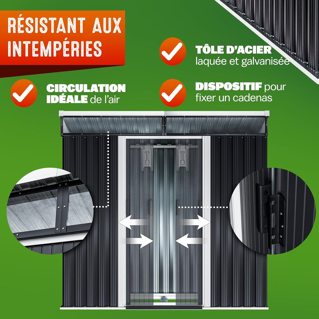 GARDEBRUK Abri de Jardin L 3,4m³ Fondation Incluse 196x122x180cm 2 fenêtres Anthracite cabane de Jardin cabanon abri Outils Jardinage