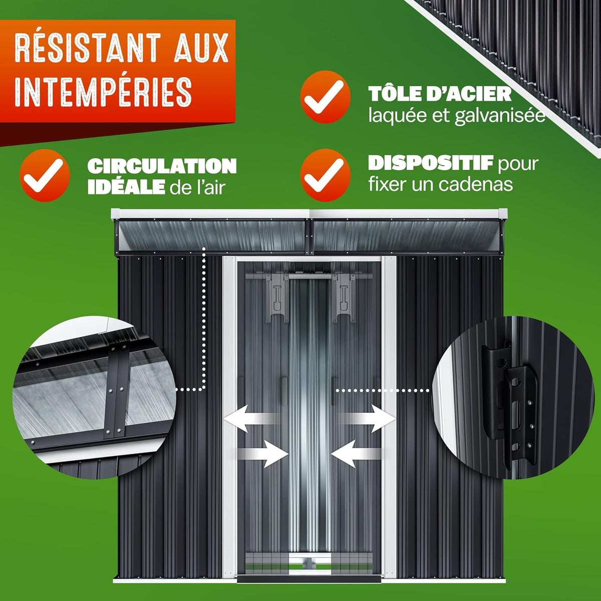 GARDEBRUK Abri de Jardin L 3,4m³ Fondation Incluse 196x122x180cm 2 fenêtres Anthracite cabane de Jardin cabanon abri Outils Jardinage