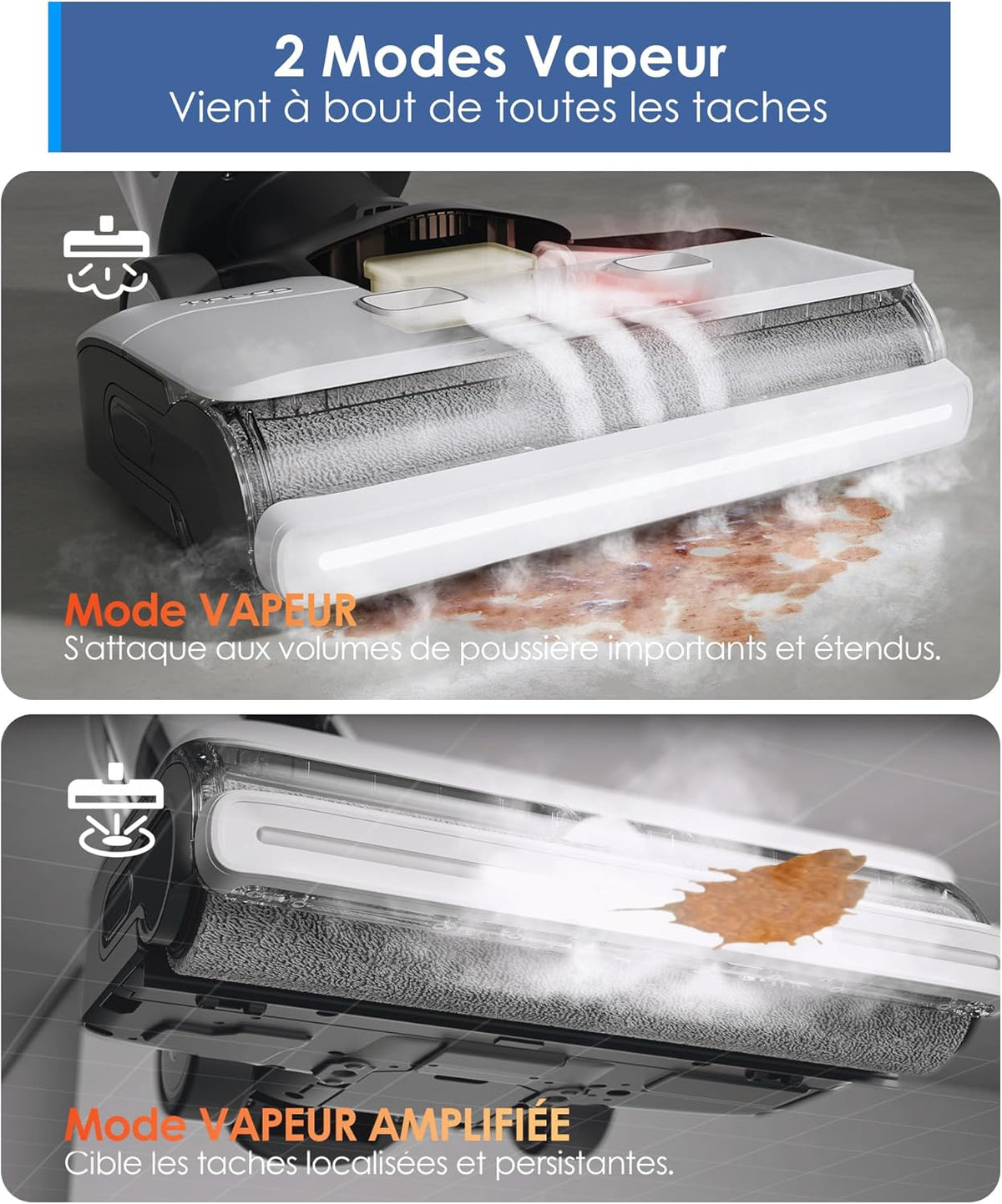 Tineco Floor One S7 Steam Nettoyeur de Sols sans-Fil Balai Vapeur pour Saletés Collantes sur Sols Durs avec Écran Auto-Nettoyage Nettoyage des Bords Autopropulsion Parfait pour Enfants/Animaux