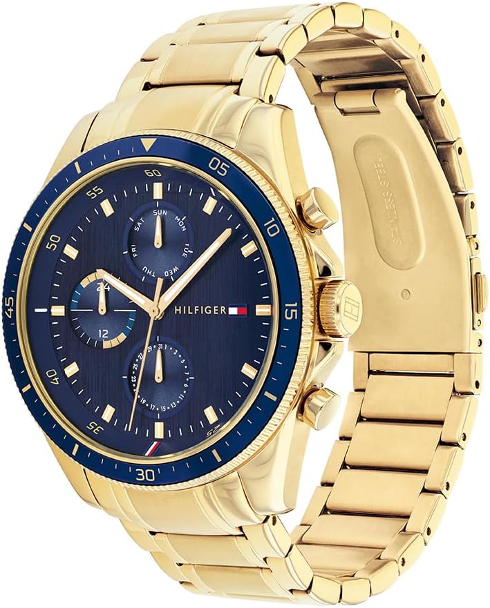 Tommy Hilfiger Montre Analogique Multifunction à Quartz pour Homme avec Bracelet en Acier Inoxydable et en Piel