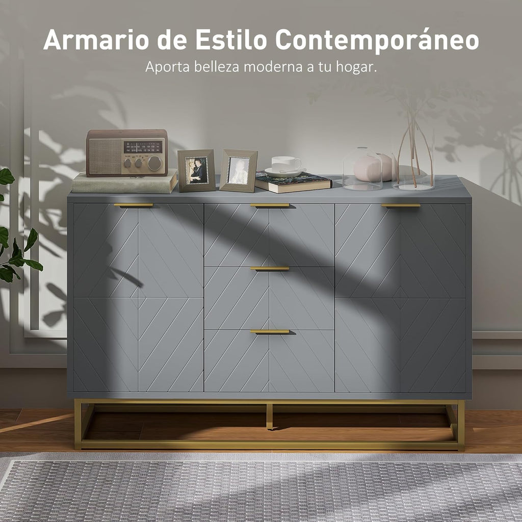 HOMCOM Buffet moderne pour salon avec 3 tiroirs, 2 portes et étagère réglable, pour salon, anti-renversement, 120 x 40 x 76 cm, gris