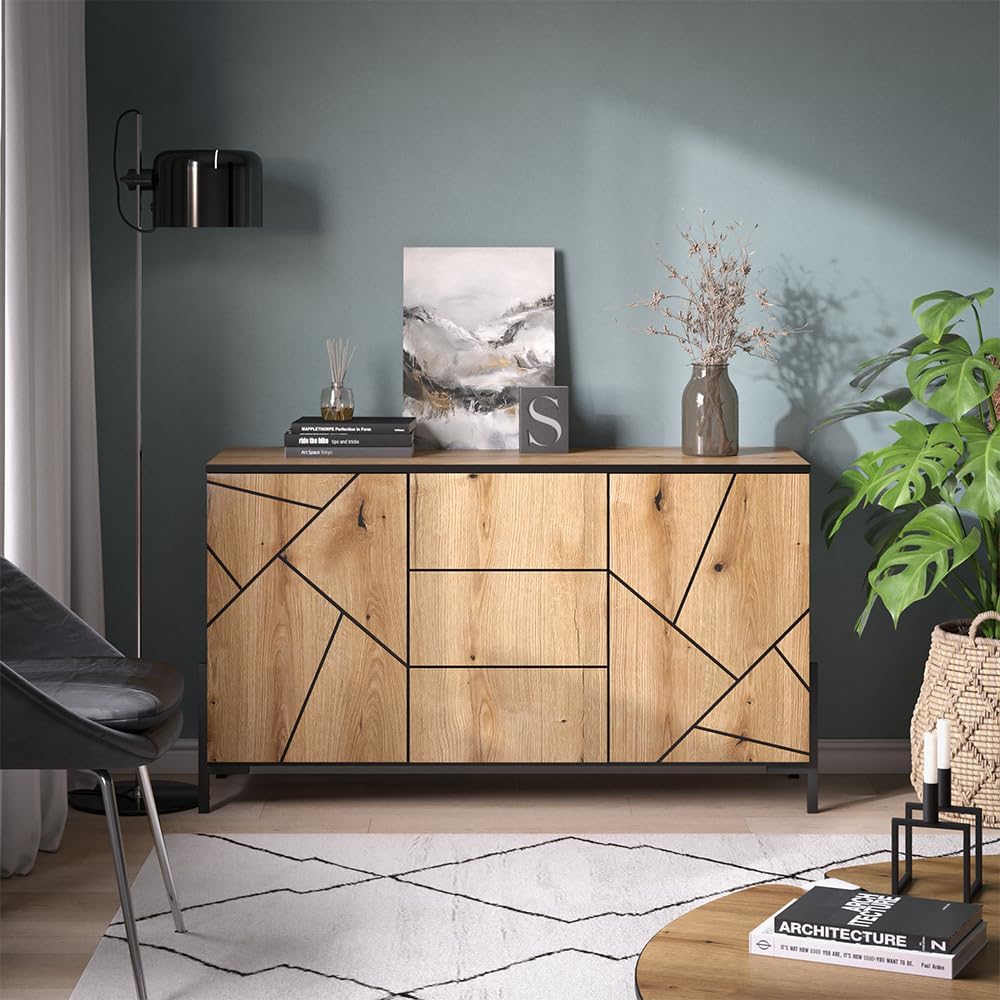 Vicco Commode avec tiroirs Hatto, Chêne, 124x69.6cm
