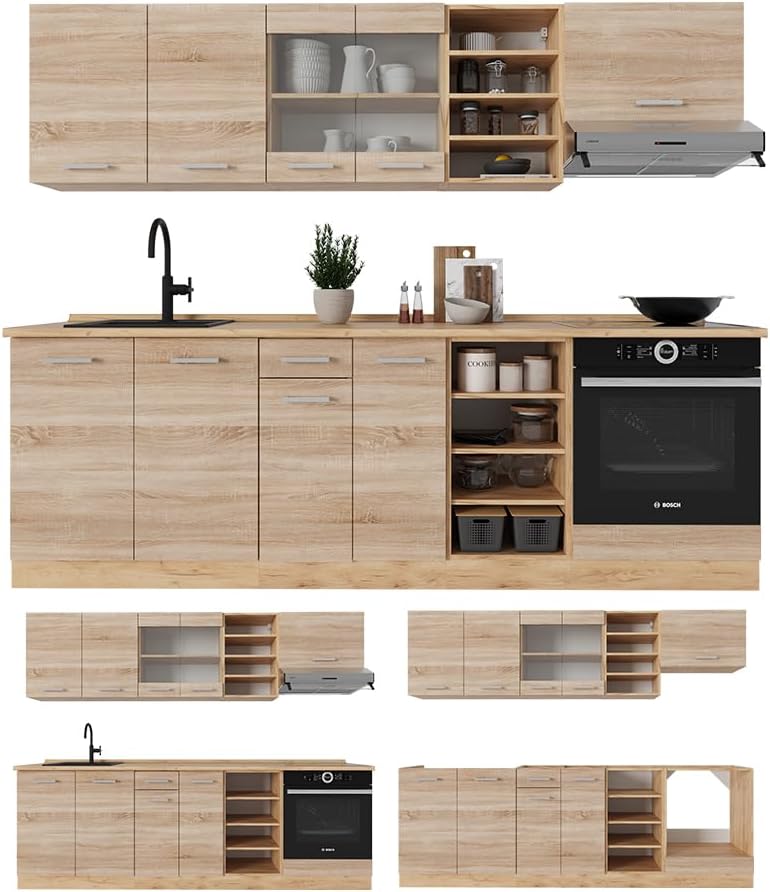 Vicco Cuisine R-Line, Sonoma/Chêne doré, 240cm, PT Marbre