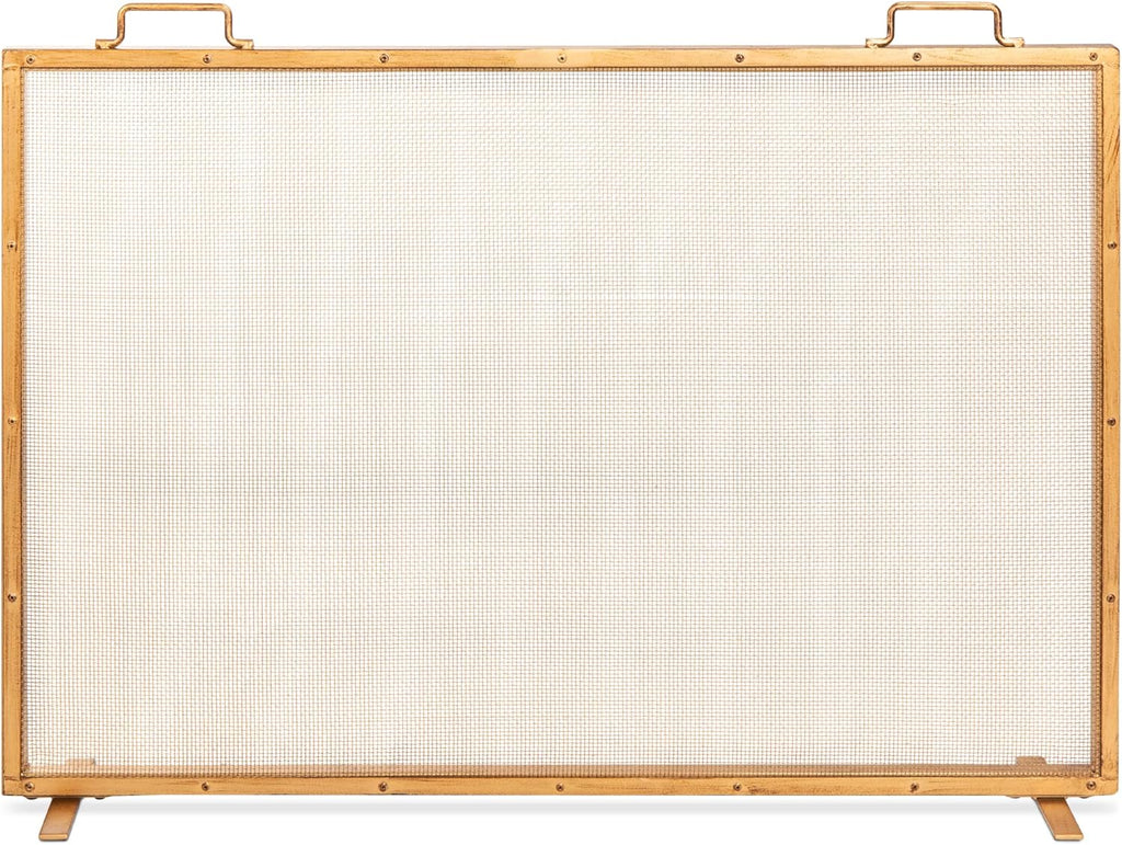 Best Choice Products Paravent de cheminée en maille d'acier fabriquée à la main 99,1 x 73,7 cm pour décoration de salon, chambre à coucher avec poignées – Or antique