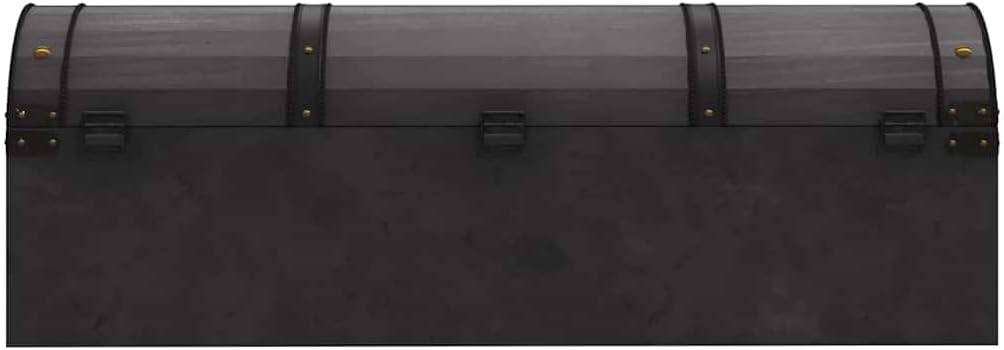 XHNIFBN Coffre en bois massif, 120 x 30 x 40 cm, vintage, noir, avec sangles en cuir synthétique et ferrures en métal, coffre de rangement durable pour salon, chambre à coucher, couloir et bureau
