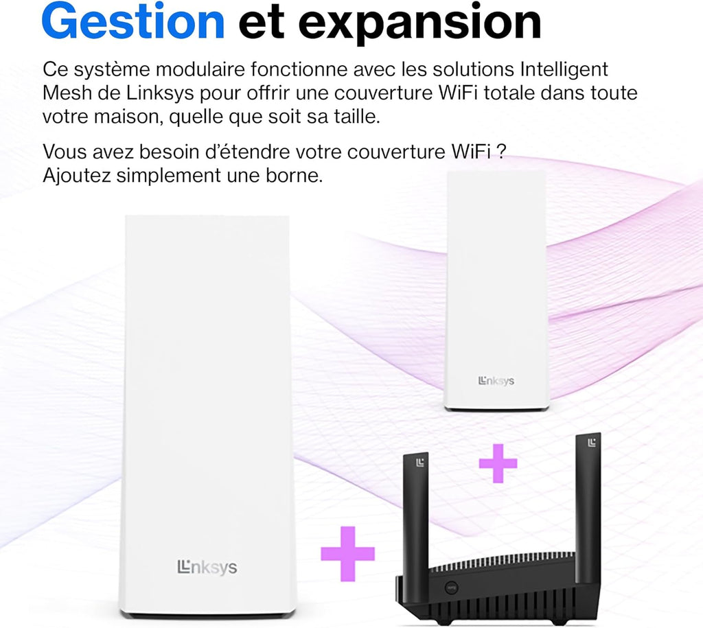 Linksys Système WiFi 6 Mesh triple bande Velop MX12600 (AX4200) (routeur WLAN, jusqu'à 830 m2, pour plus de 120 appareils, pack de 3, blanc)