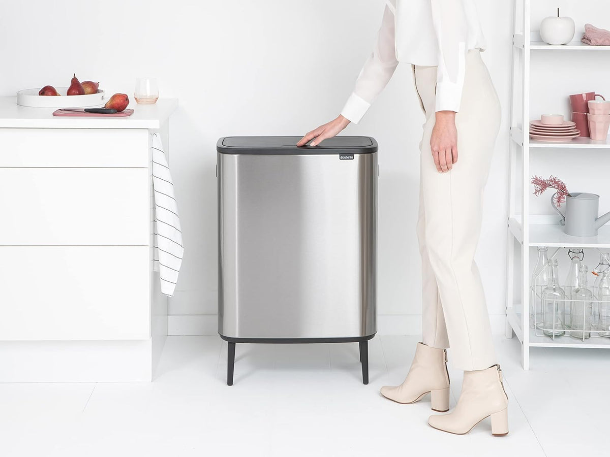 Brabantia - 130649 - Poubelle Bo Touch Bin Hi, 2x30L, Matt Steel Fingerprint Proof