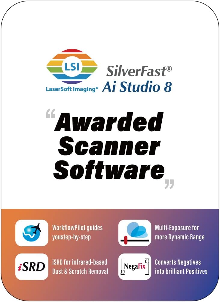 Plustek OpticFilm 8200i AI - Scanner de Films et Diapositives 35mm. SilverFast AI Studio 8 + IT8, 7200 dpi, Support Mac&PC