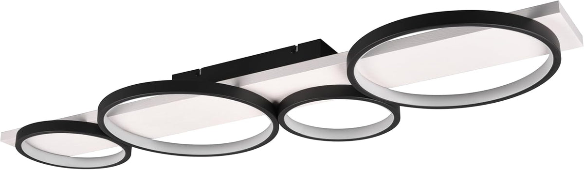 Trio Leuchten Plafonnier LED Medera 643810432, Métal Noir mat, Bois Blanc, avec LED 44 Watt, Interrupteur Dimmer