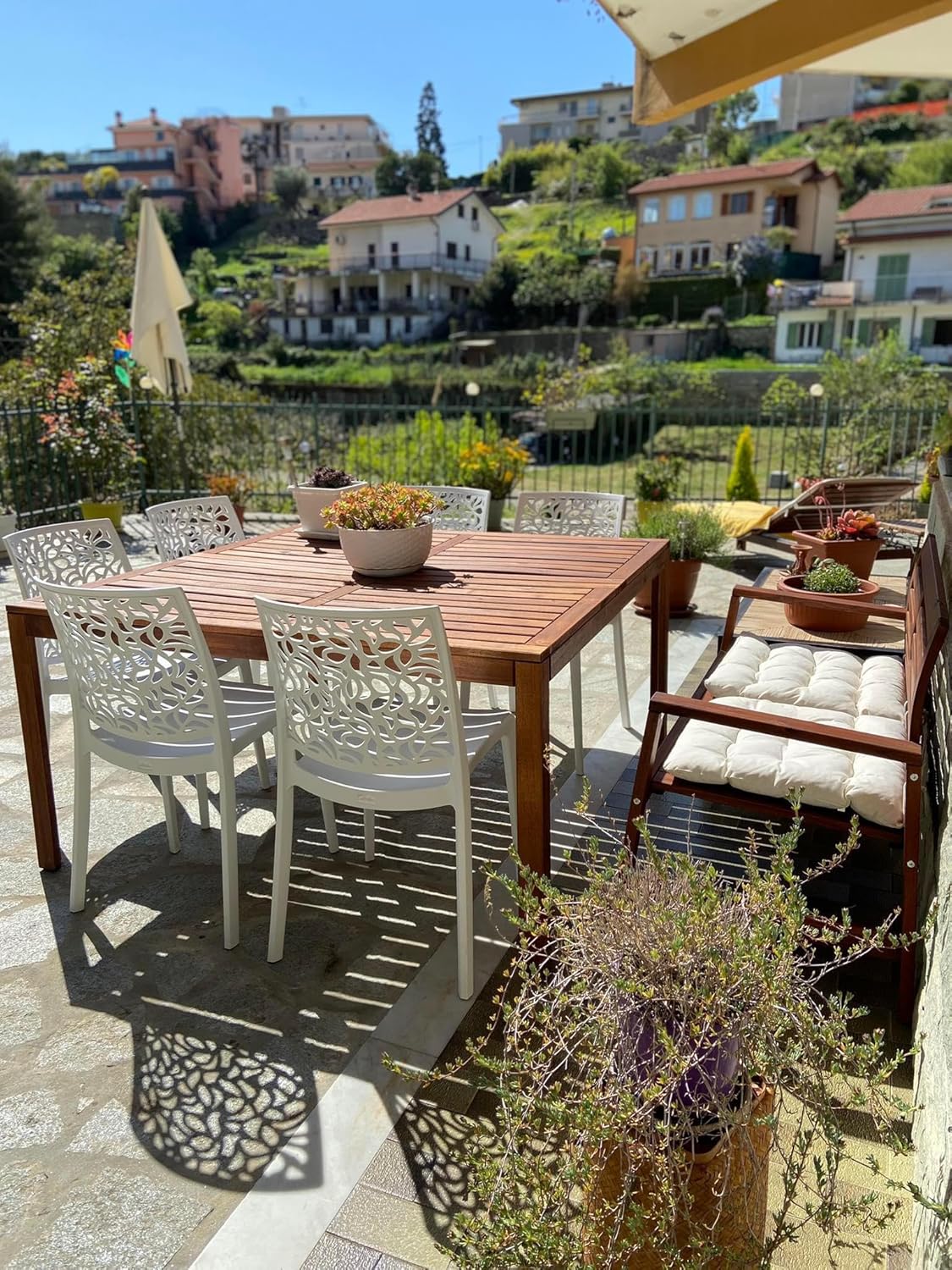 SIEDITI FUORI E DENTRO Chaises en résine avec Fibre de Verre empilables pour intérieur/Cuisine/Salle à Manger et extérieur/Jardin Anna (4 Chaises, Blanc)