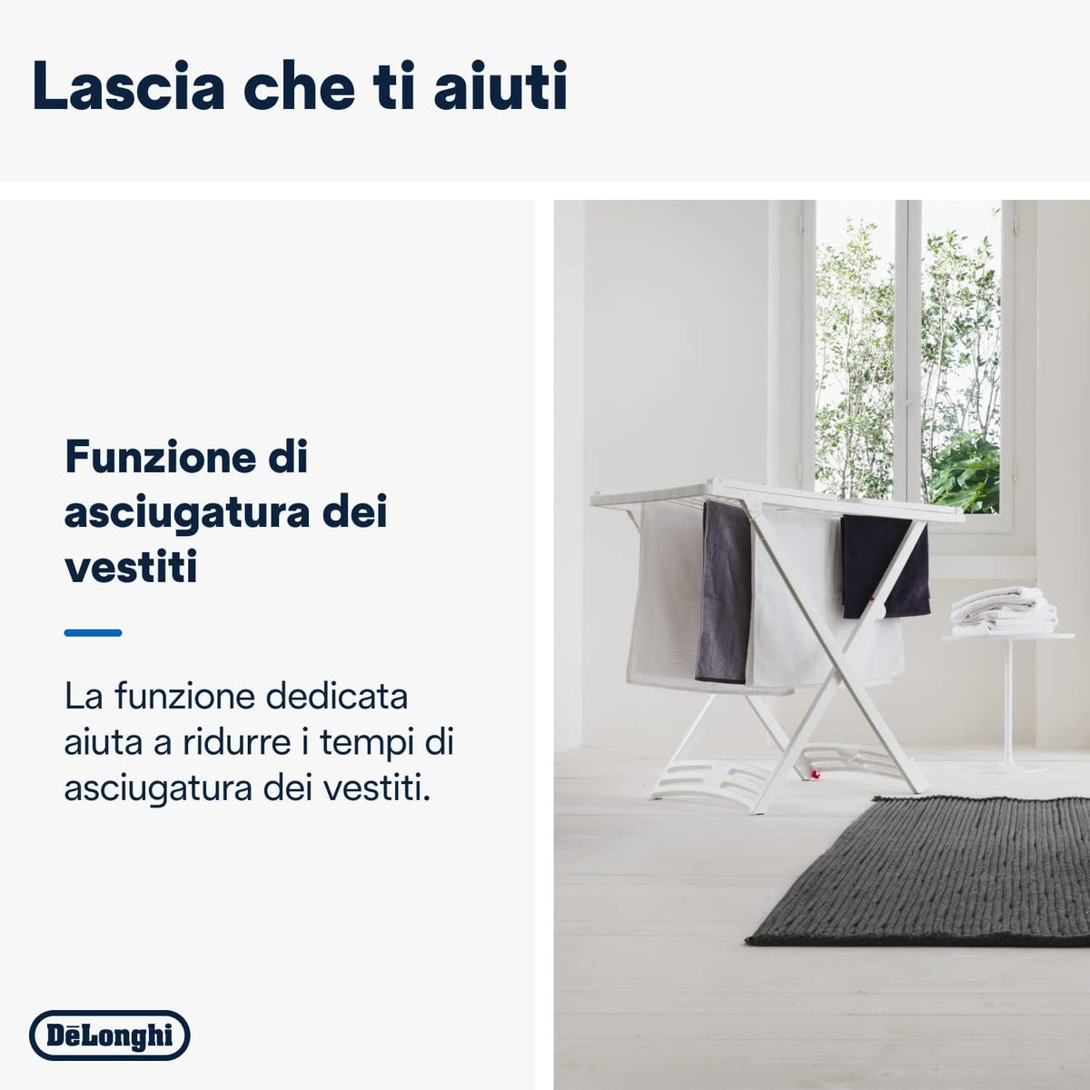 De'Longhi Tasciugo AriaDry Multi Déshumidificateur DEXD214RF, Déshumidificateur Portable avec Filtration à 3 Actions, Fonction Séchage, Déshumidification 14L/Jour, R290, Réservoir Amovible, Blanc