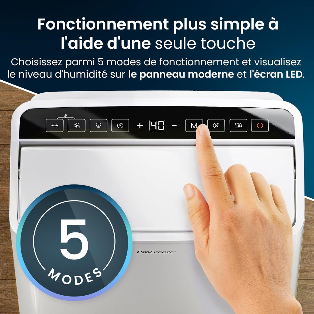 Pro Breeze Déshumidificateur d Air 20L/Jour - Deshumidificateur économe en énergie avec Mode Séchage des Vetements, Capteur et indicateur d'humidité, Filtre - Absorbeur d'humidité et moisissures