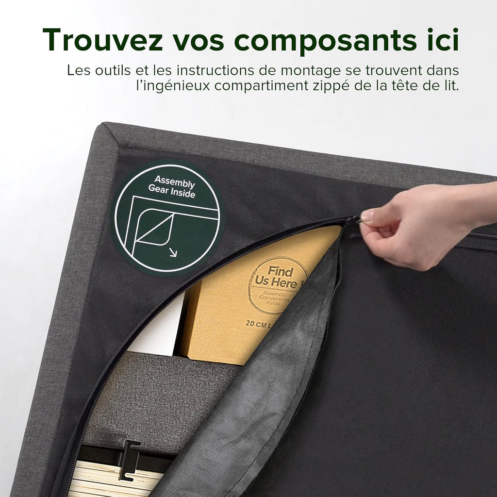 Zinus Maddon Lit Coffre 140x190 cm - Hauteur 31 cm - Système de Levage Hydraulique - Tête et Cadre de Lit Double en Bois tapissier - Beige