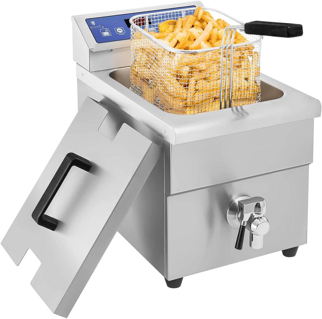 Royal Catering Friteuse à Induction 10L, 3.500W, 60-200C, avec Vanne de Vidange et Minuterie Electrique Professionnelle Horeca