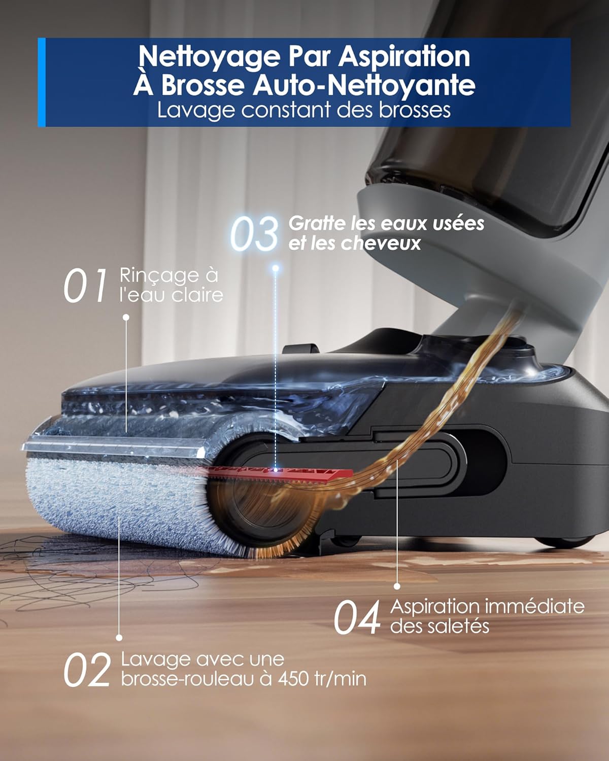 Tineco Floor One i5 Stretch Aspirateur Laveur, Aspirateur Sec et Humide, Aspiration Puissante 20 kPa, portée à Plat 180°, Nettoyage Deux Bords, 30 Min d'autonomie, Réservoirs d'eau Grande Capacité