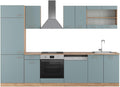 Vicco Cuisine R-Line, Bleu-Gris/Chêne de Force doré, 300 cm sans Plan de Travail