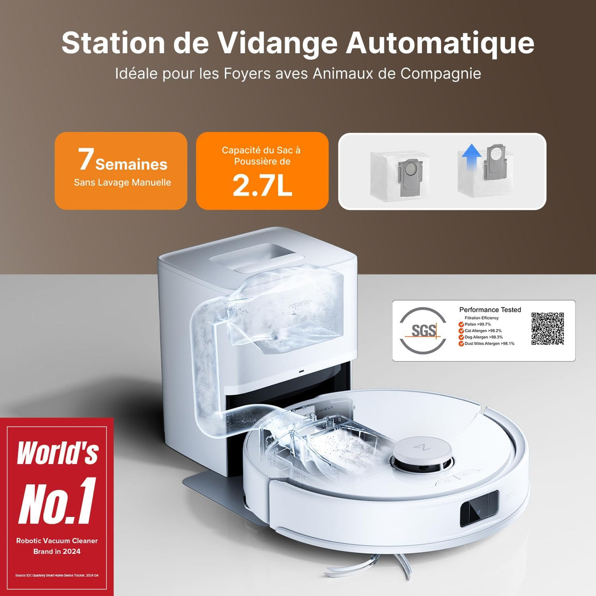 roborock Q10 X5+ Aspirateur Robot avec Station, Aspiration 10000Pa, Autovidante pour 7 semaines, Évitement Intelligent des Obstacles, Brosses Doubles Anti-Enchevêtrement, Blanc