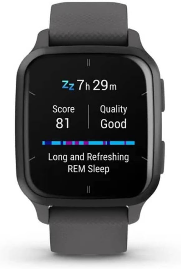 Venu Sq 2 - Montre connectée GPS Multisports avec écran AMOLED et Suivi santé - Gray avec Bracelet Gris foncé - Boîtier 40 mm Noir