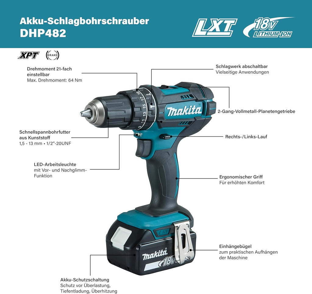 Perceuse à percussion 18V LXT (2x3,0 Ah) avec accessoires - DHP482RFX9