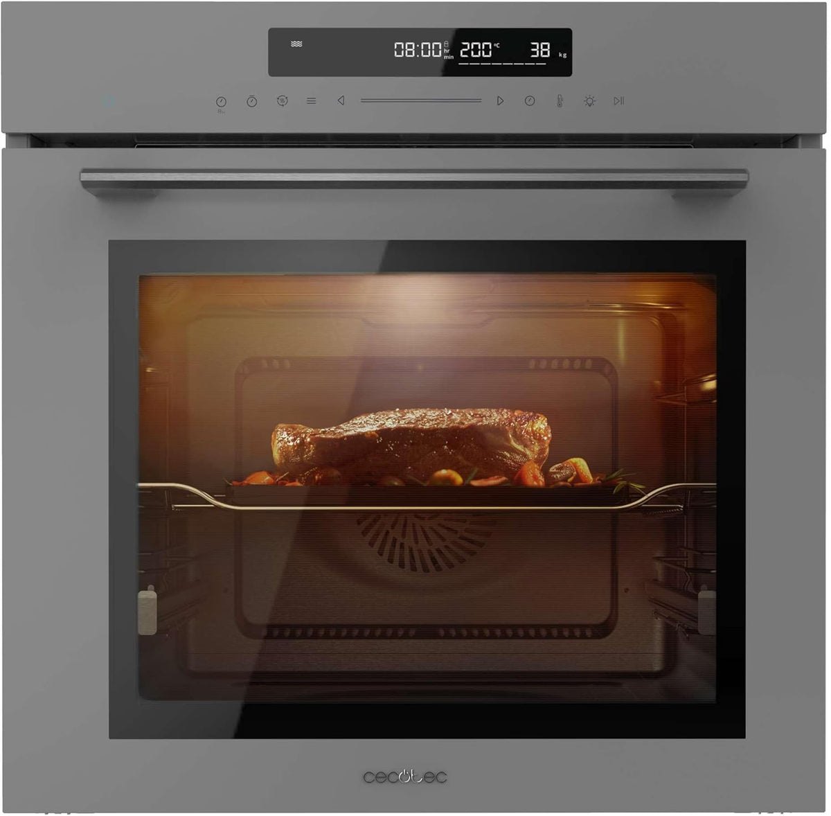 Cecotec Four Encastrable 60cm Bolero Hexa SM406000 Glass Grey A+. 2900W, 72L, 12 Fonctions avec Steak Master, Pizza Master, Steam Assist, Steam EasyClean, Mode Eco et Décongélation, Electronic Timer