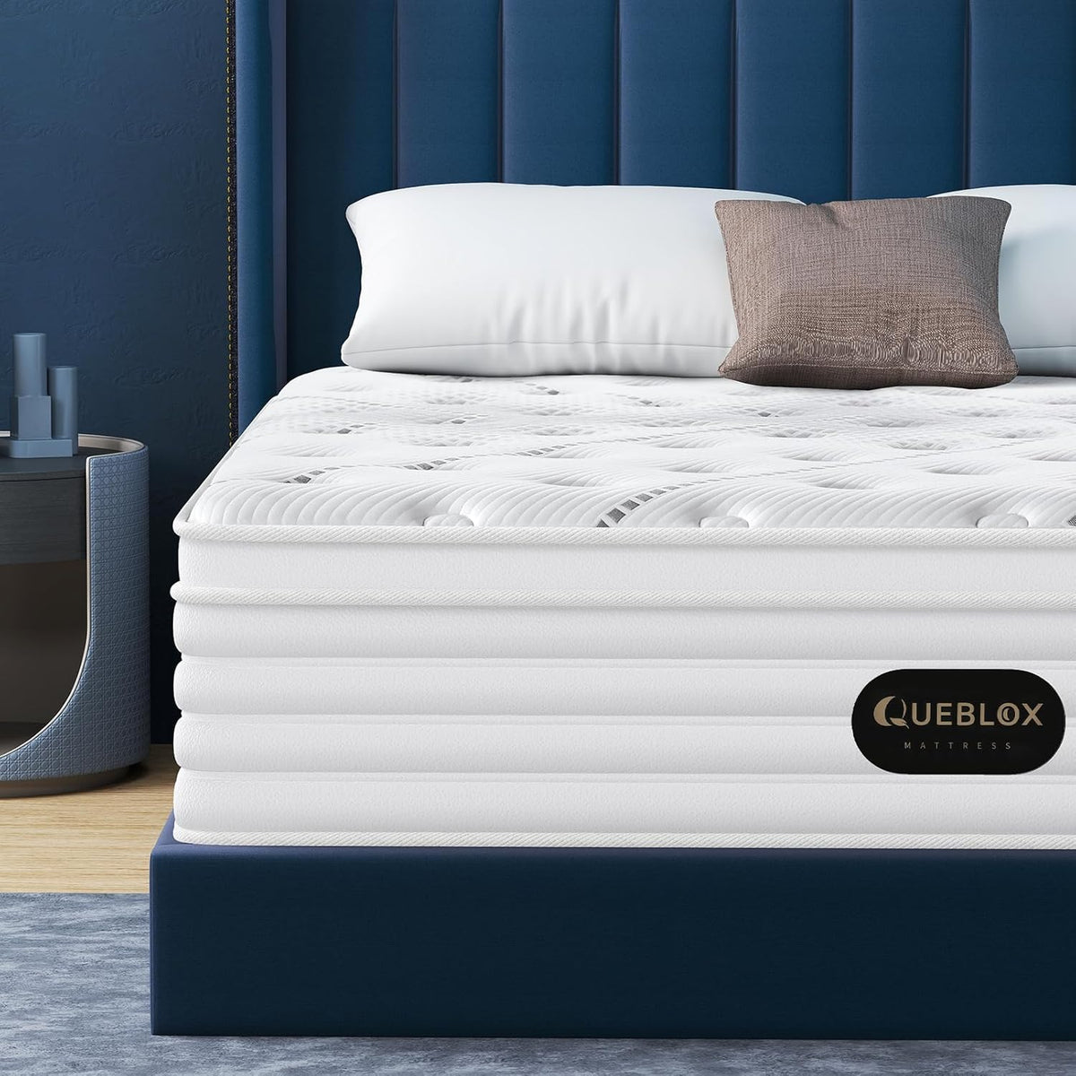 Queblox Matelas 160x200cm,Hauteur 28cm,Matelas en boîte,7-Zone Pocket Sprung Mattress,Fermeté Moyenne,Isolation des mouvements,Certifié Oeko-TEX​