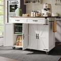 PUGSDRLY Desserte de Cuisine à Roulettes, Buffet Meuble avec 2 Tiroirs et 4 Portes, Armoire de Cuisine, Plateau de Table Pliable