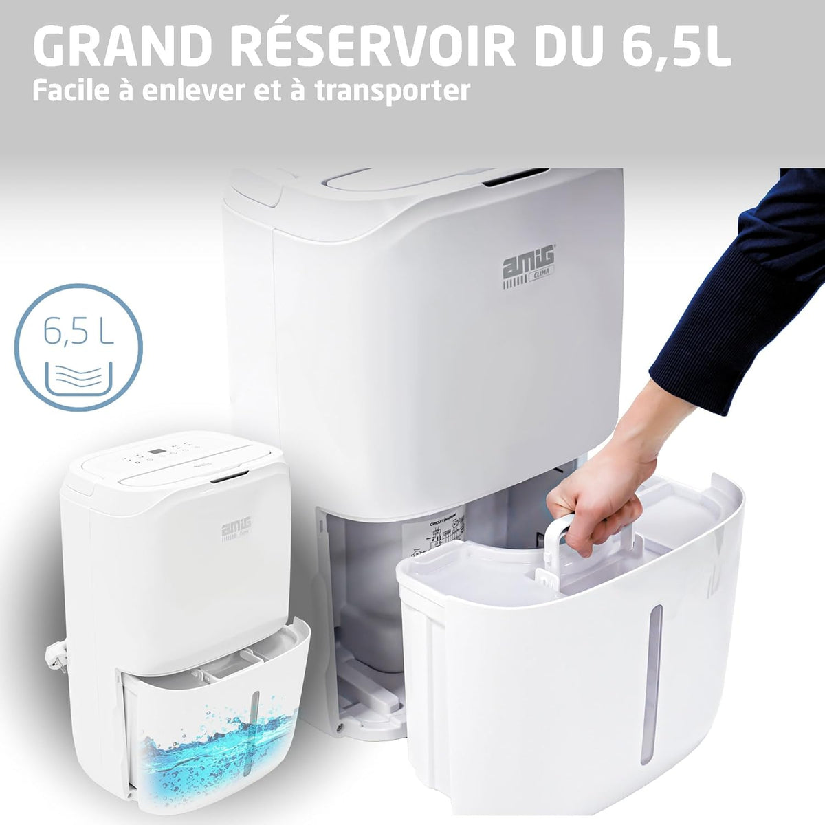 Amig - Déshumidificateur MIST | Capacité 20L/Jour | Régulation de l'humidité et minuterie | Réservoir d'eau amovible 6,5L | 36x28x56 cm | 260W | Couverture 165m³/h | Silencieux 45 dB | Séchage linge