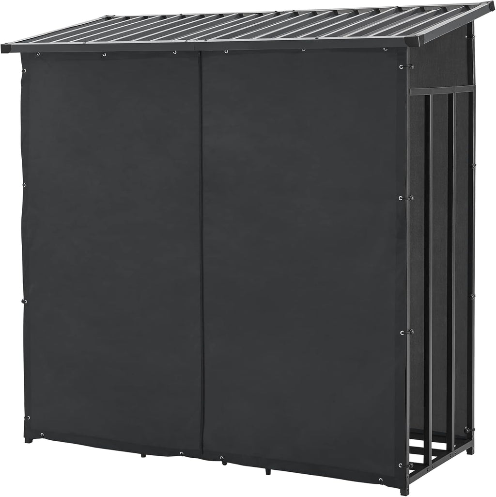 casa.pro Abri-Bûches Couvert avec Housse de Protection Support Bois de Chauffage Range-Bûches pour Stockage Extérieur Acier Galvanisé Laqué Polyester Métal Noir