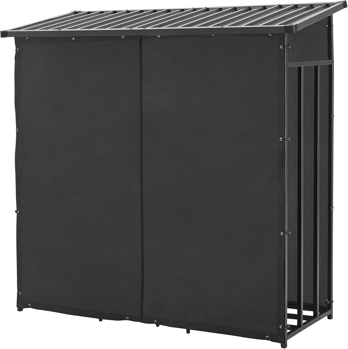 casa.pro Abri-Bûches Couvert avec Housse de Protection Support Bois de Chauffage Range-Bûches pour Stockage Extérieur Acier Galvanisé Laqué Polyester Métal Noir