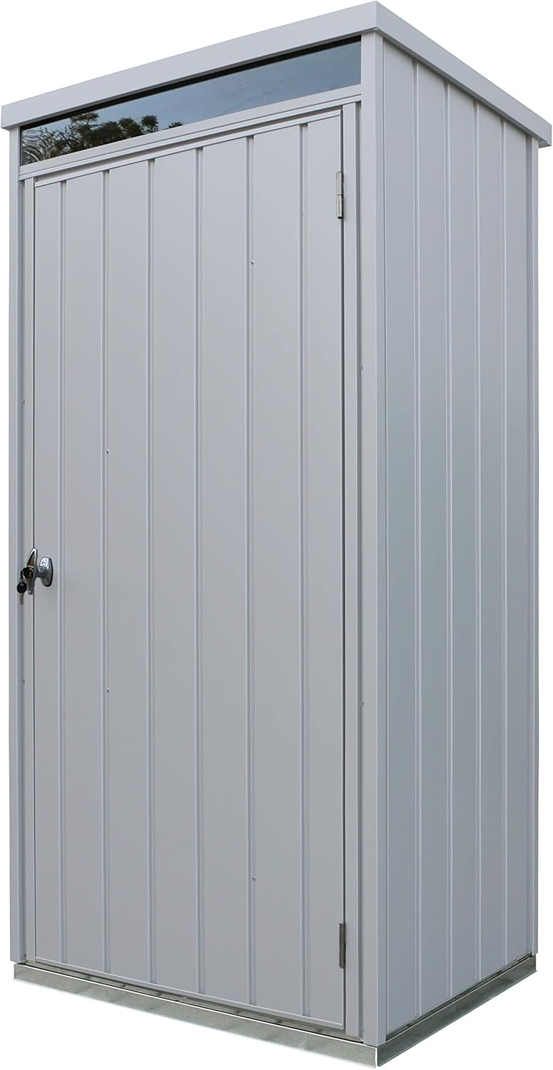 Duramax Palladium Casier de stockage en hauteur à porte unique avec lucarne avant, armoire de rangement le jardin, armoire haute pour l'extérieur, kit d'étagères réglables inclus, argenté